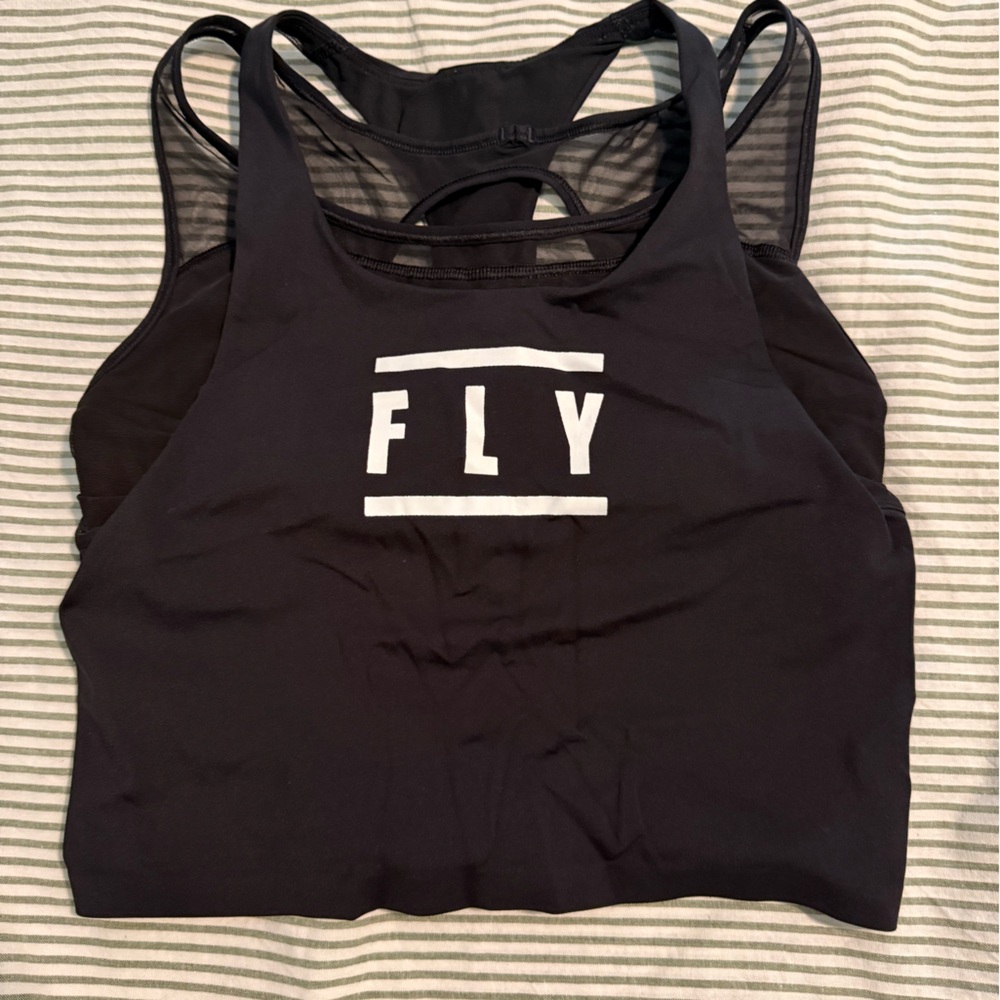 Lululemon L Black Athletic Cropped Tank Top with White FLY Logo
